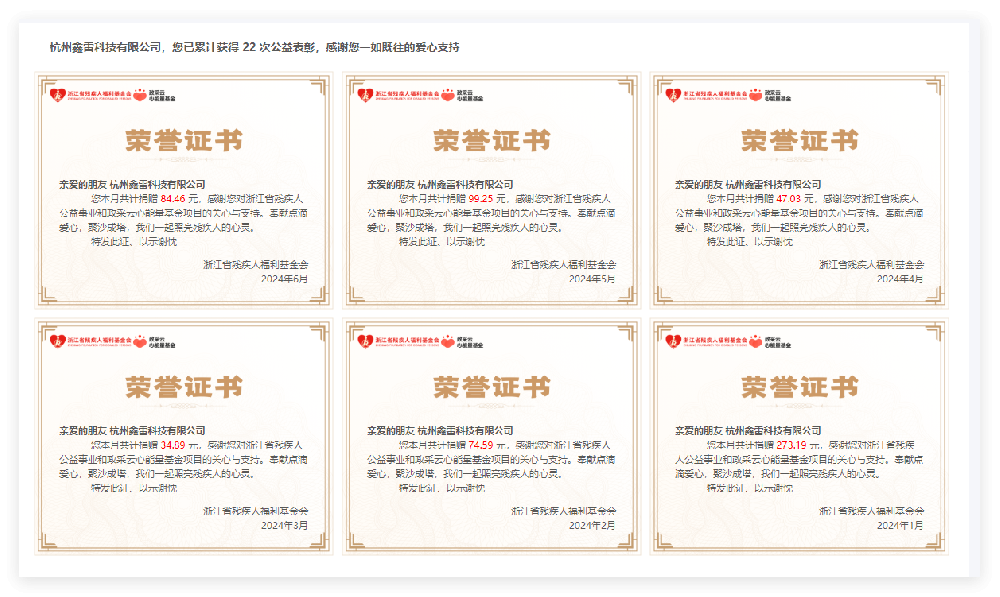 残疾人福利基金会捐款证书