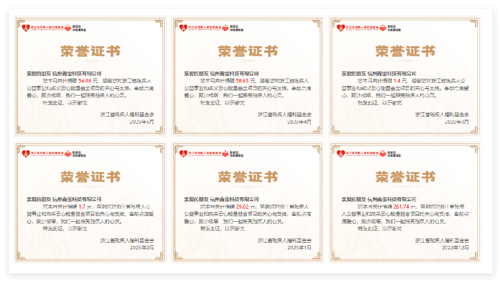 残疾人福利基金会捐款证书